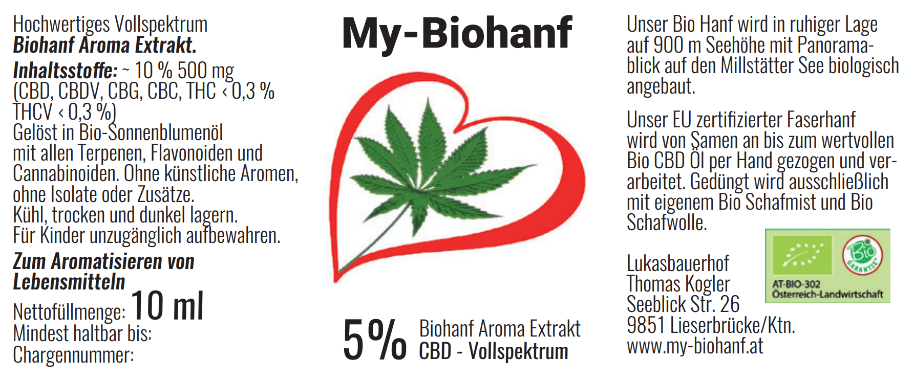 5%                                                                                                                     CBD Aroma Extrakt                      500 mg Vollspektrum 10 ml OHNE ISOLATE