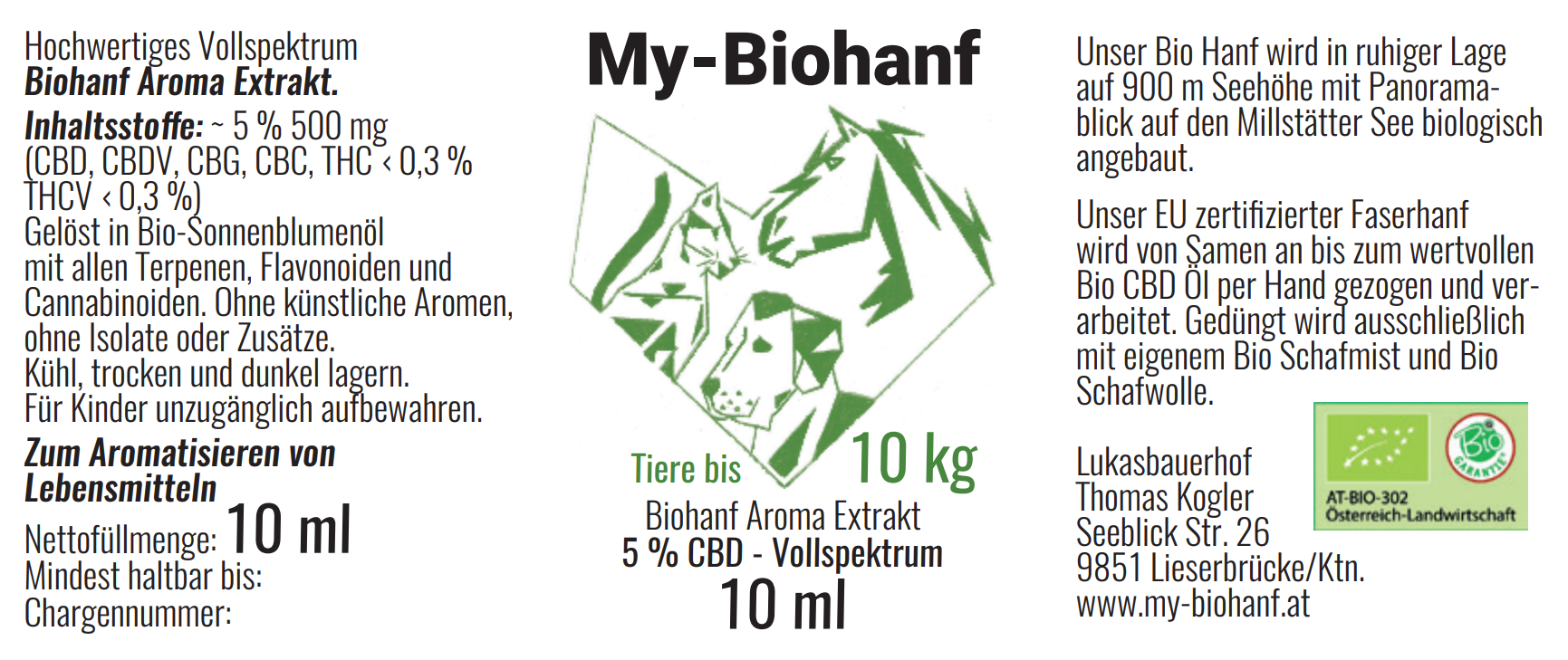 5%                                                                                                                    CBD Hanf Aroma Extrakt Tiere bis 10 kg                  500 mg Vollspektrum 10 ml  OHNE ISOLATE